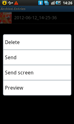 Context menu of an archive entry